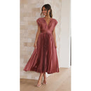 Summer V-neck Pleated Dress INS Fashion Casual Loose Zip Sleeveless Dresses For Women Clothing