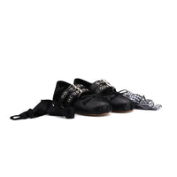 Leather Buckle Bow Round Toe Lace-up Ballet Flats