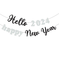 Party Hello Banner Layout Glitter Happy New Year Letter Hanging Flag